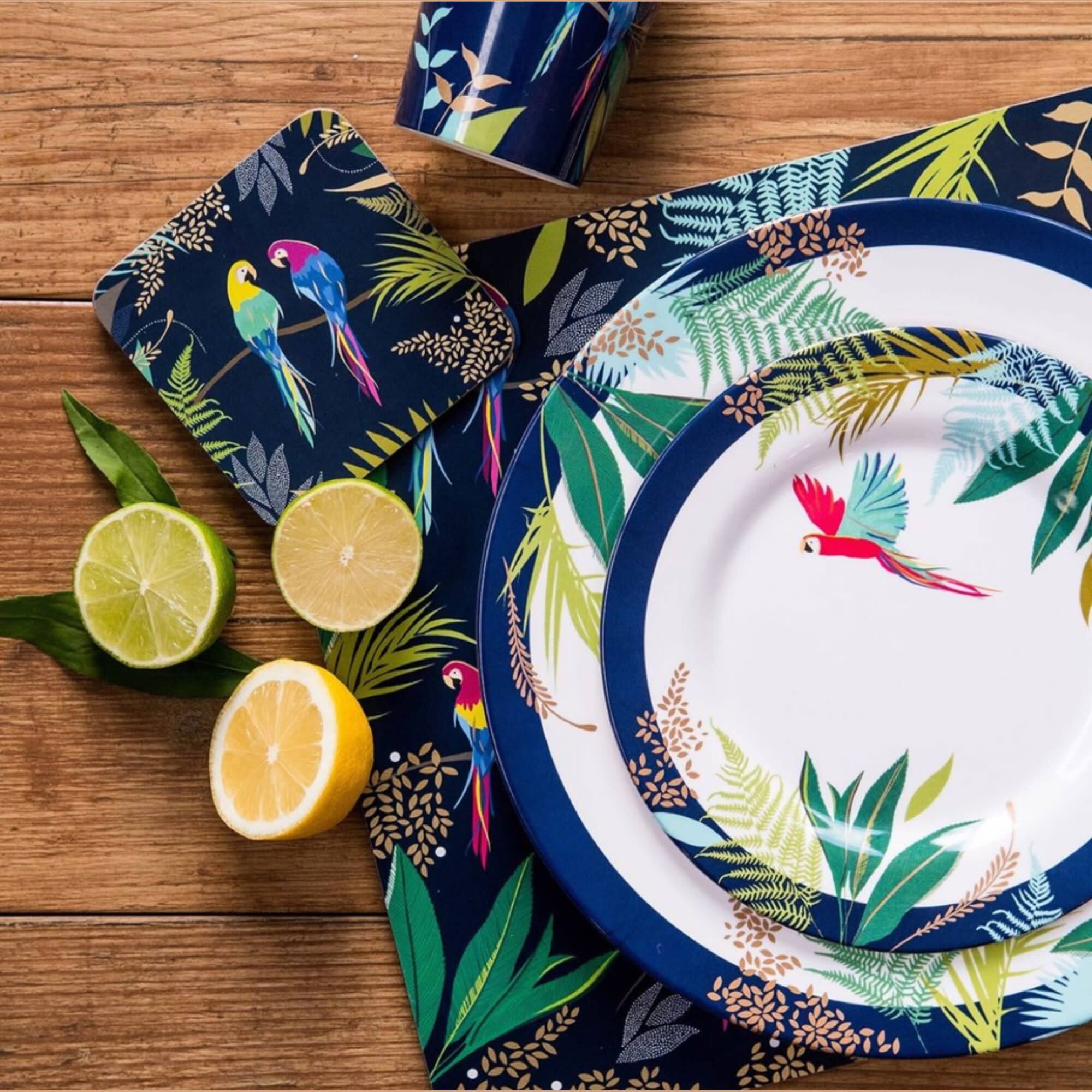 Left. Portmeirion - Portmeirion Sara Miller Parrot Salad Plate - Set of 4 - Multicolored.