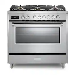 Verona - 36 inch Ultima Collection Dual Fuel Range with 5 Sealed Burners, 5 cu. ft. Oven Capacity (Stainless Steel) - Stainless Steel