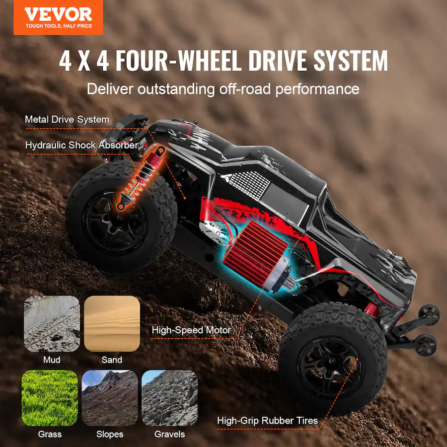 VEVOR Remote Control Car, 1:10 Scale RC Car for Kids, All Terrain