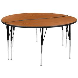 Flash Furniture - Emmy 2 Piece Emmy 60" Circle Wave Flexible Oak Thermal Laminate Activity Table Set - Standard Height Adjustable Legs - Brown