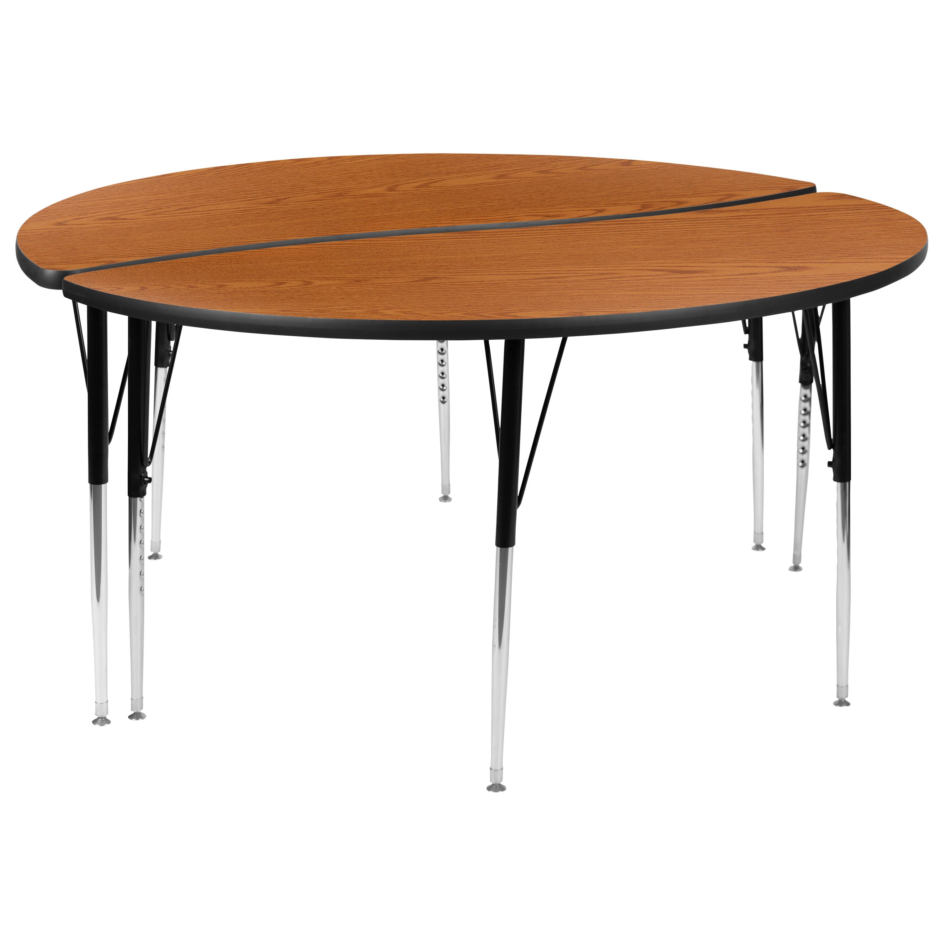 Alt View 1. Emma + Oliver - 2 Piece 60" Circle Wave Collaborative Grey Adjustable Activity Table Set - Oak.