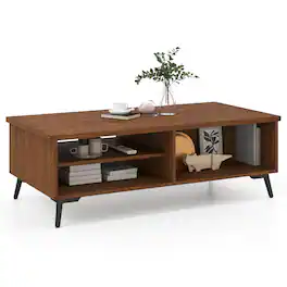 Costway - 2-Tier Rectangular Center Table with Storage Shelves & Compartments for Living Room - Brown
