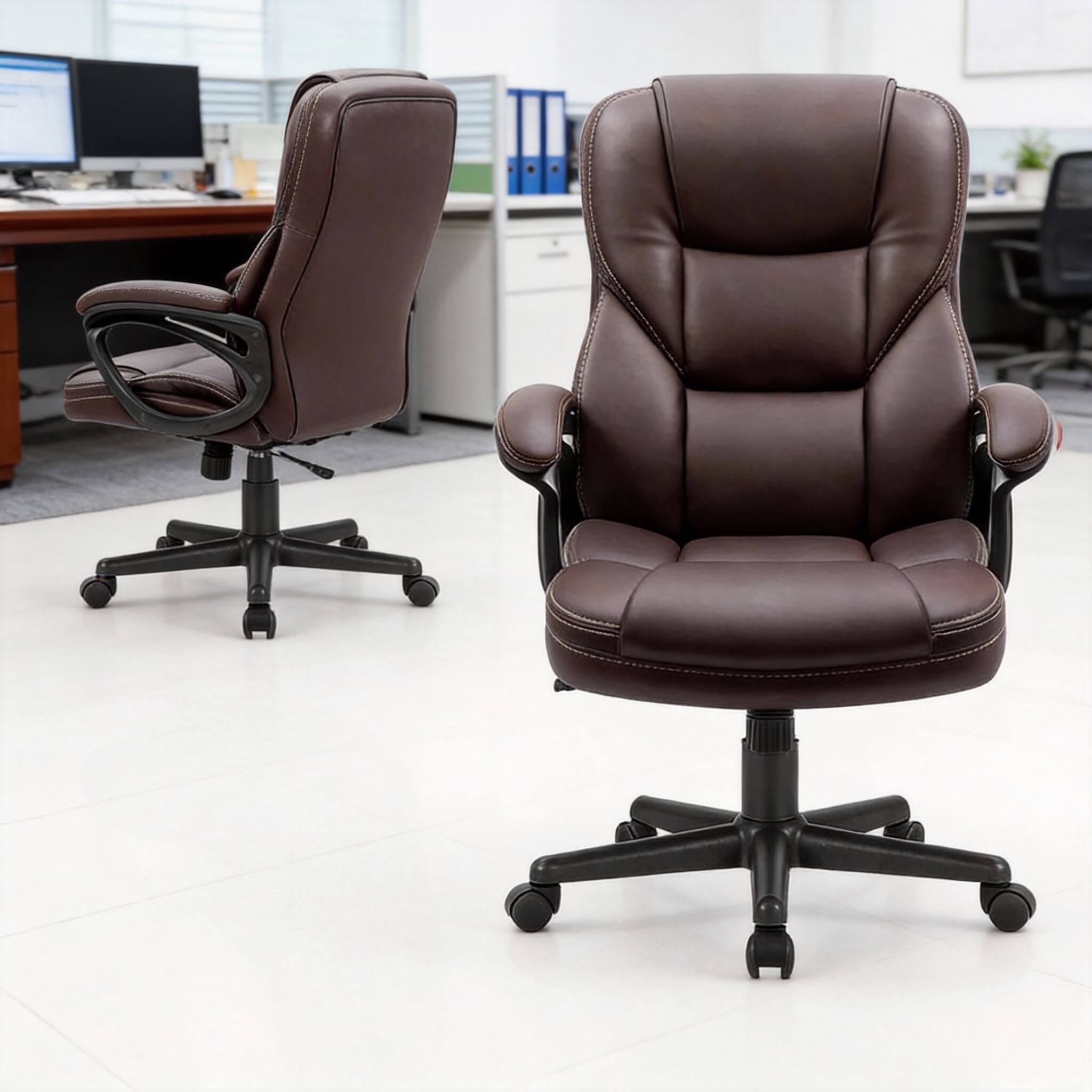 Alt View 2. Frangdom - Executive High-Back PU Leather Office Chair with Lumbar Support - Black 300lbs.