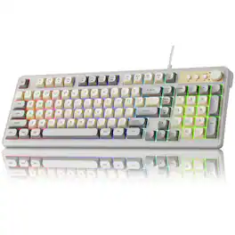 Comfort Essence - Eweadn G98 Rgb Gaming Wired Retro Creamy Membrane Keyboards With Media Knob Number Pad Backlit Quite Computer - White&Grey