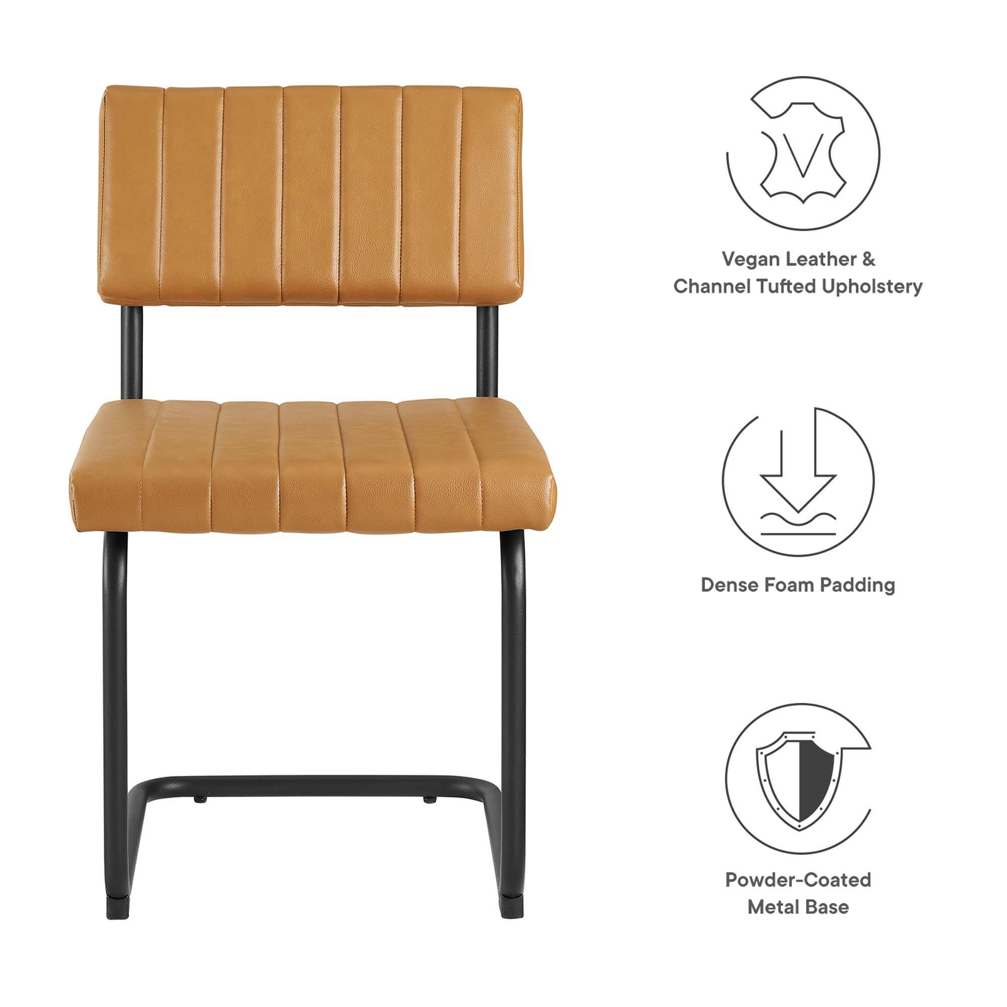 - Vegan Leather & Channel Tufted Upholstery
- Dense Foam Padding
- Powder-Coated Metal Base