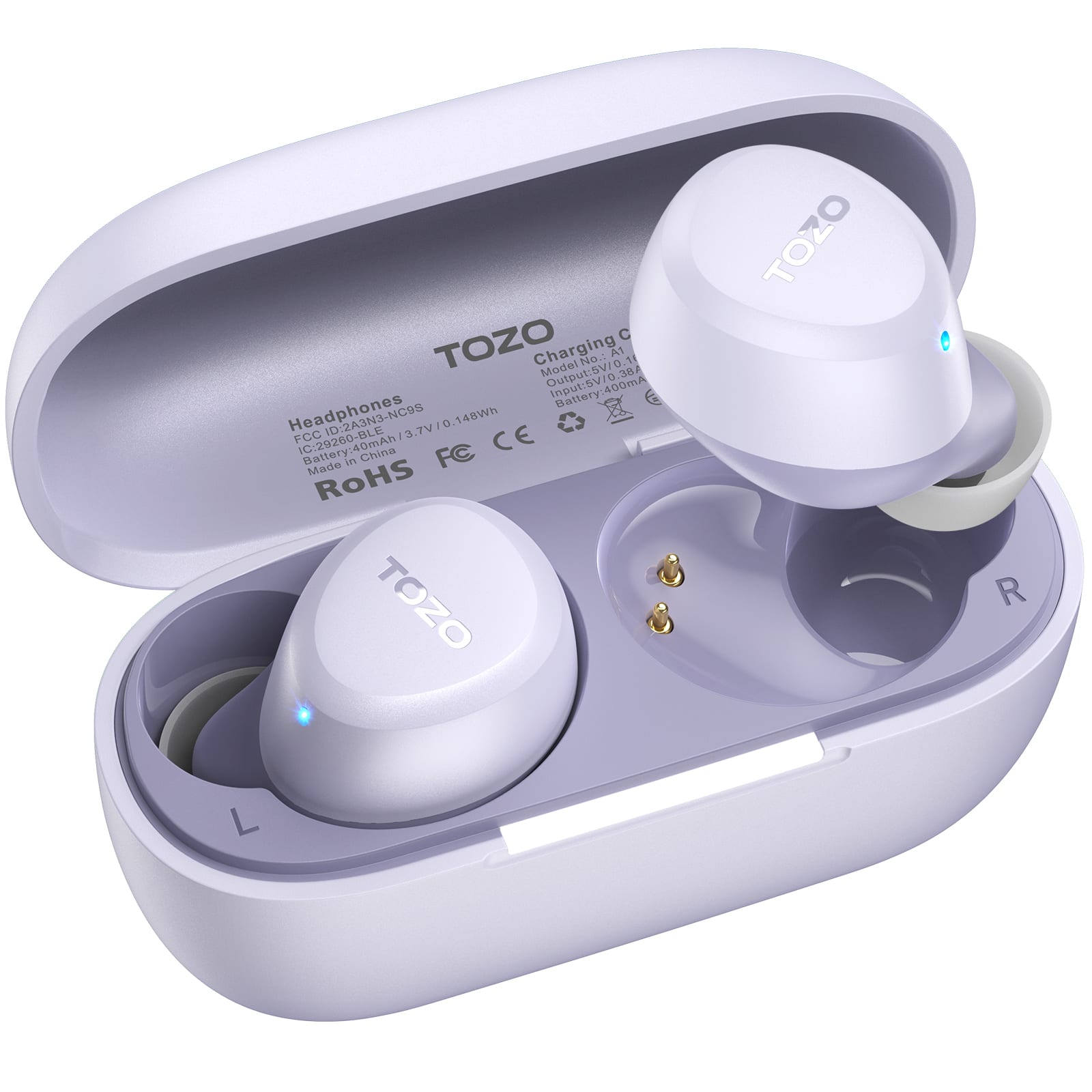 TOZO - A1 Lightweight Wireless Earbuds Bluetooth Headphones, 32H, AI ENC Mic, Clear Calls, Premium Stereo Bass, IPX5, App 32EQ - Purple