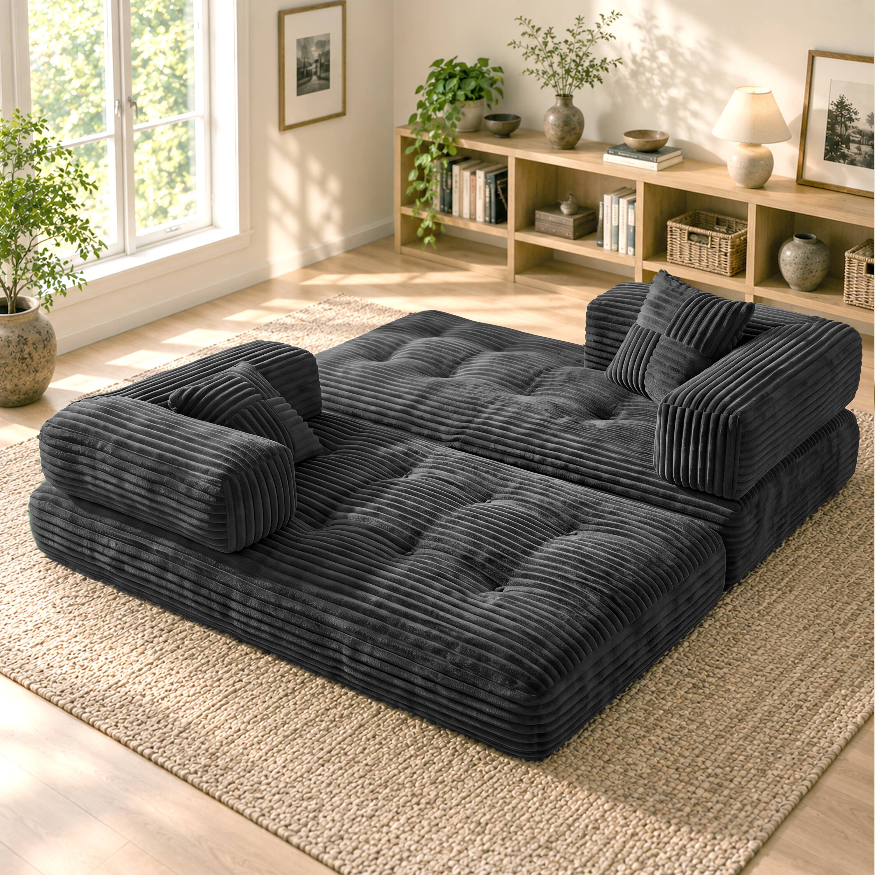 Left. Vipbear - Corduroy Loveseat Sofa, Convertible Sofa Couch with Sturdy Metal Frame for Living Room Bedroom - Gray.