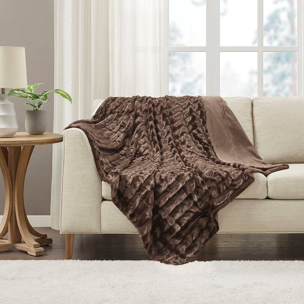 Alt View 1. Gracie Mills - Gracie Mills Wilfred Long Faux Fur Throw Blanket - Brown.