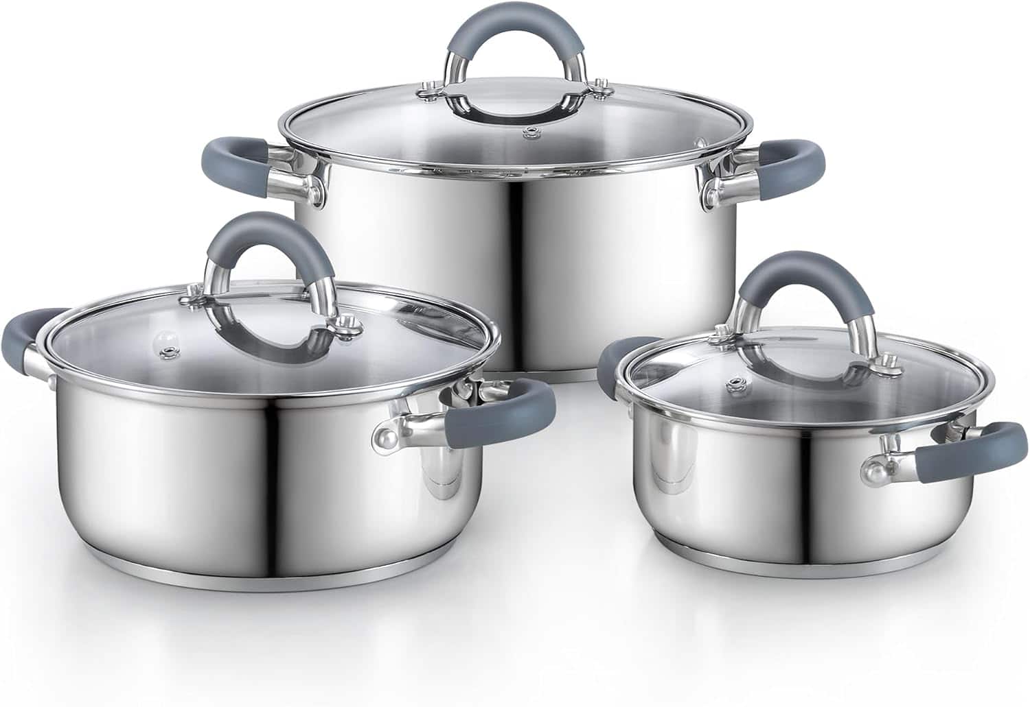 Cook N Home - Basics S/S Cookware Set with Glass Lids, Heavy Duty Pots & Pans Set,Silicone Handles,Induction, 1.5QT/3QT/5.5QT,6PC - STAINLESS STEEL price history on PriceWatchPro
