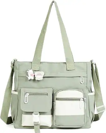 Front. Vulpecula Spade - Crossbody Cute Bag for Teens Kawaii Messenger Purse Nylon Shoulder Tote Bags - Green.