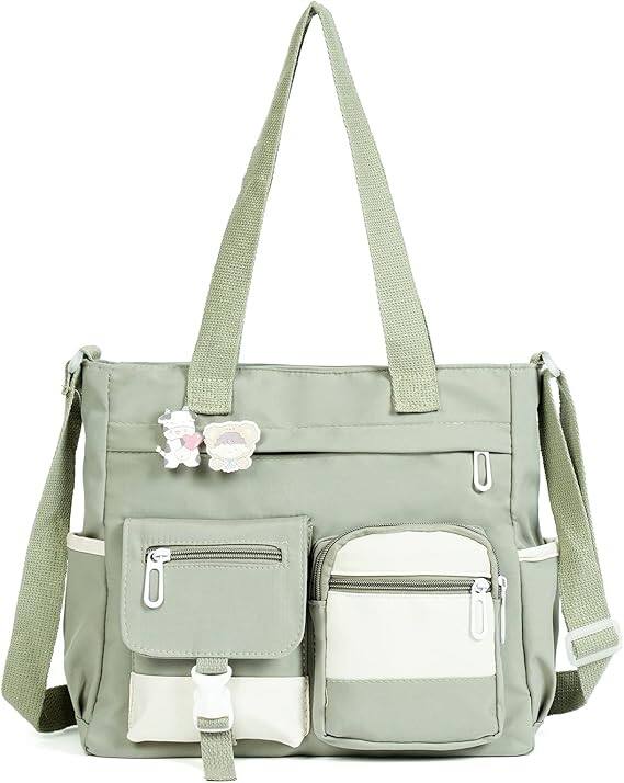 Front. Vulpecula Spade - Crossbody Cute Bag for Teens Kawaii Messenger Purse Nylon Shoulder Tote Bags - Green.