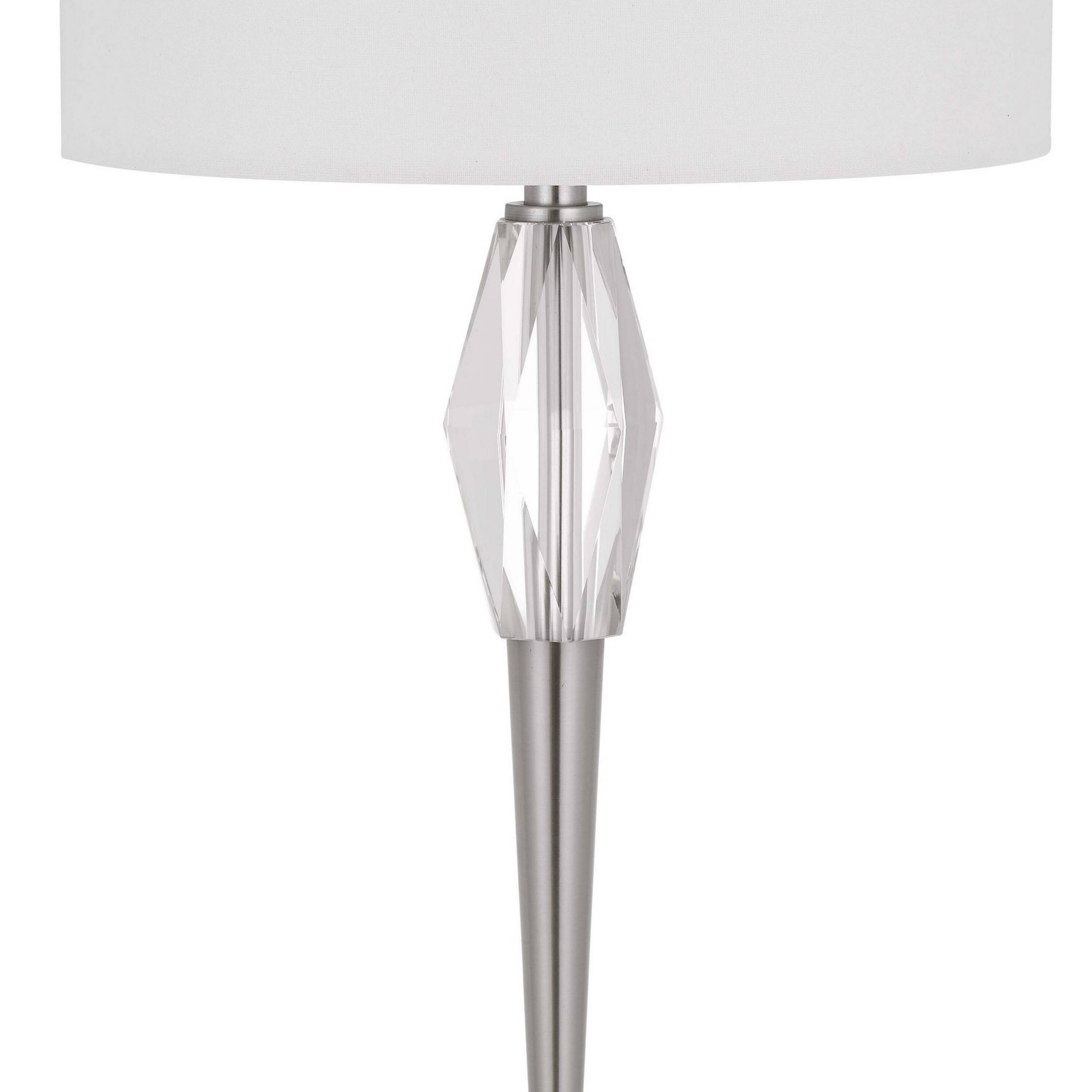 Angle. Manhattan Lane - 32 Inch Table Lamp with Drum Shade, Marble Base, Brushed Steel - Chrome, White.