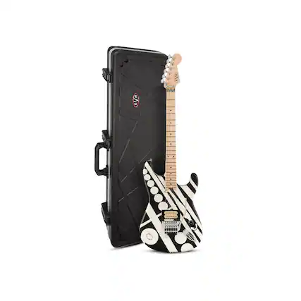 Front. EVH - EVH Striped Electric Guitar (Satin Crop Circled) with EVH Hardshell Case.