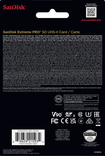 SANDISK 128GB Extreme PRO SD UHS II V90 Card R/W up to 300MB/s SANDISK 128GB Extreme PRO SD UHS II V90 Card R/W up to 300MB/s