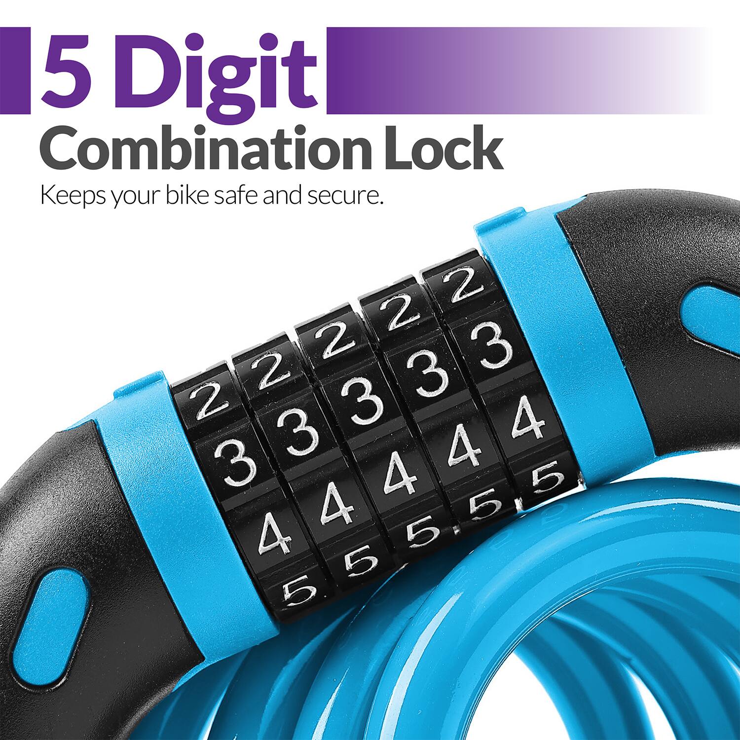 5 Digit Combination Lock  
Keeps your bike safe and secure.