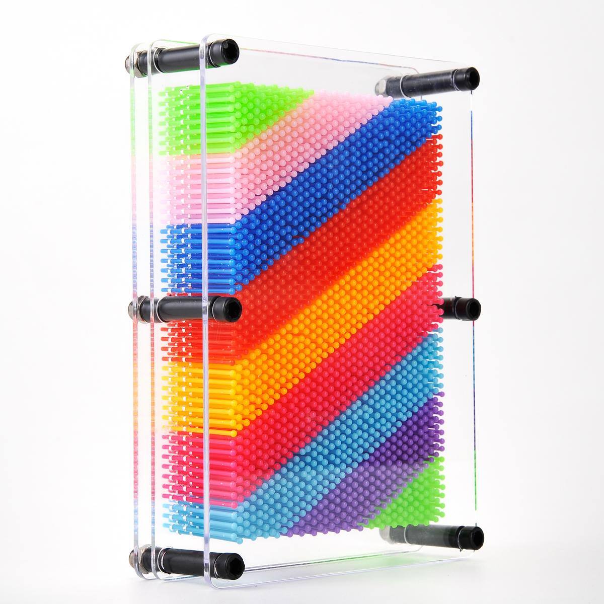 Angle. JuzToys - 3D Pin Art Board Game Toy, Classic Pin Impression Desk Toys Sculpture for Children Adults, Rainbow - Multicolored.