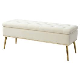 SlickBlue - Velvet Upholstered Storage Bench for Bedroom with Mid-Century Modern Design - Ivory