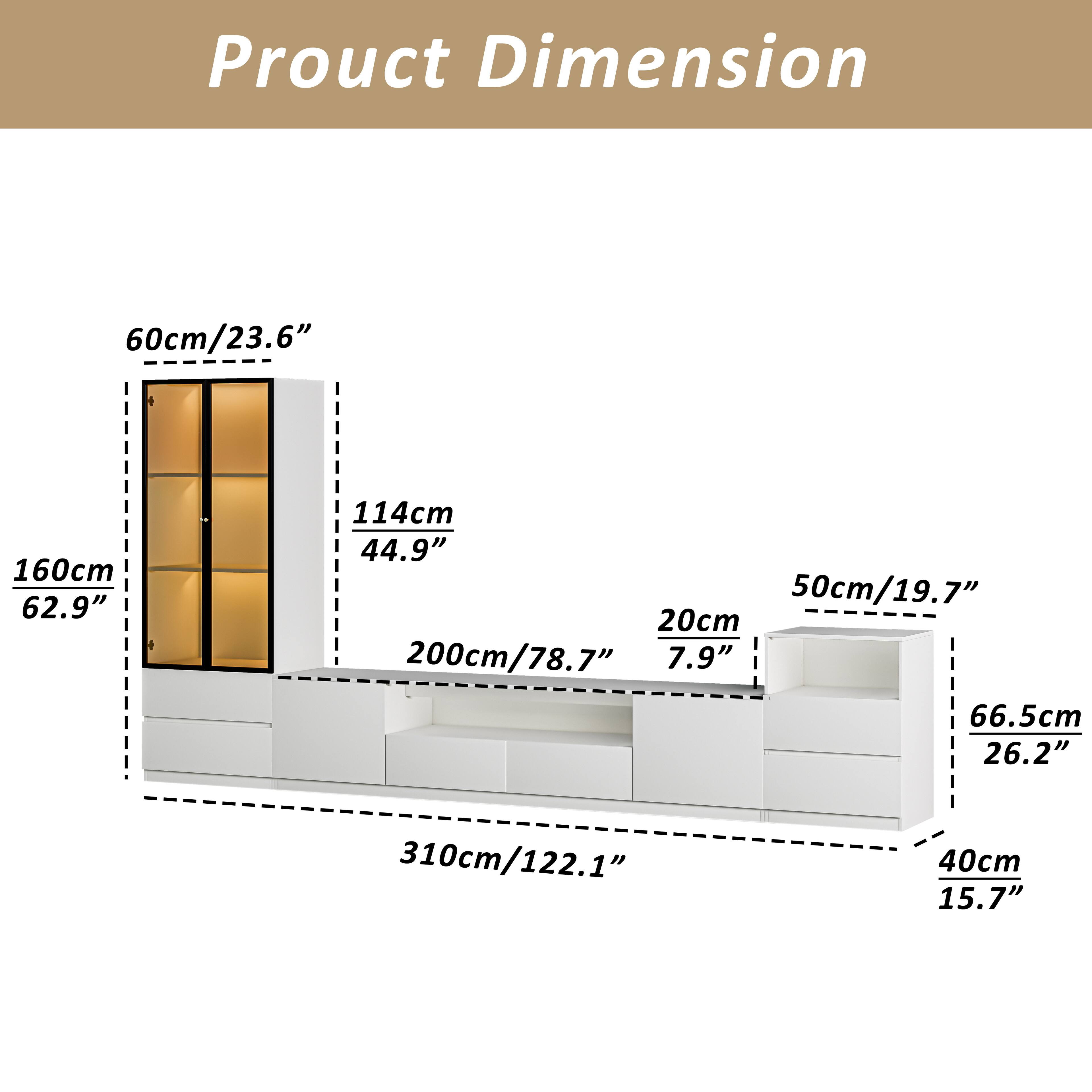 Alt View 3. MSOOB - Entertainment Center for TV Up to 85'', Living Room Cabinet Set Includes Tv Stand, Drawer Cabinet and Glass Cabinet - White.