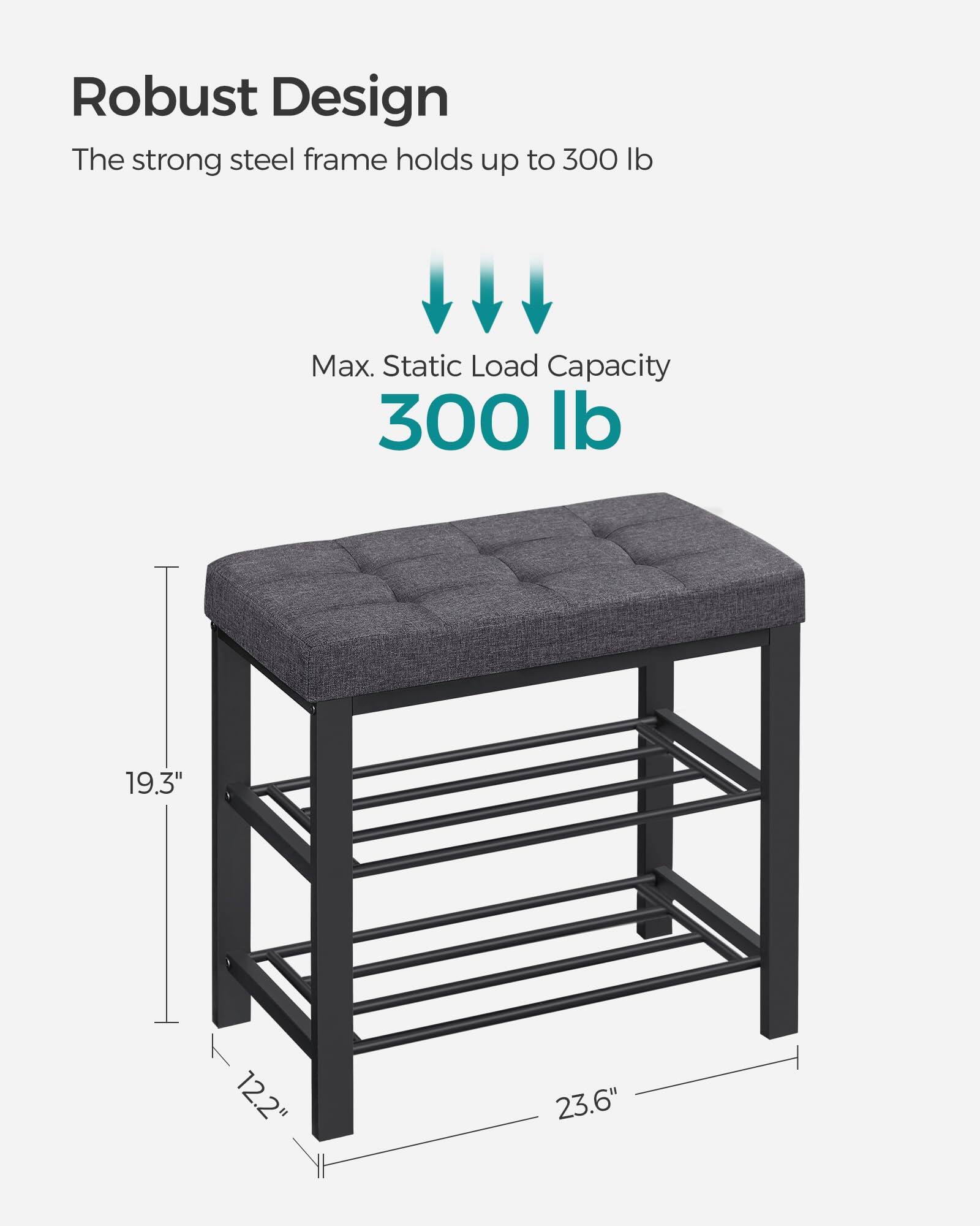 Robust Design  
The strong steel frame holds up to 300 lb  

Max. Static Load Capacity  
300 lb  

19.3"  
12.2"  
23.6"