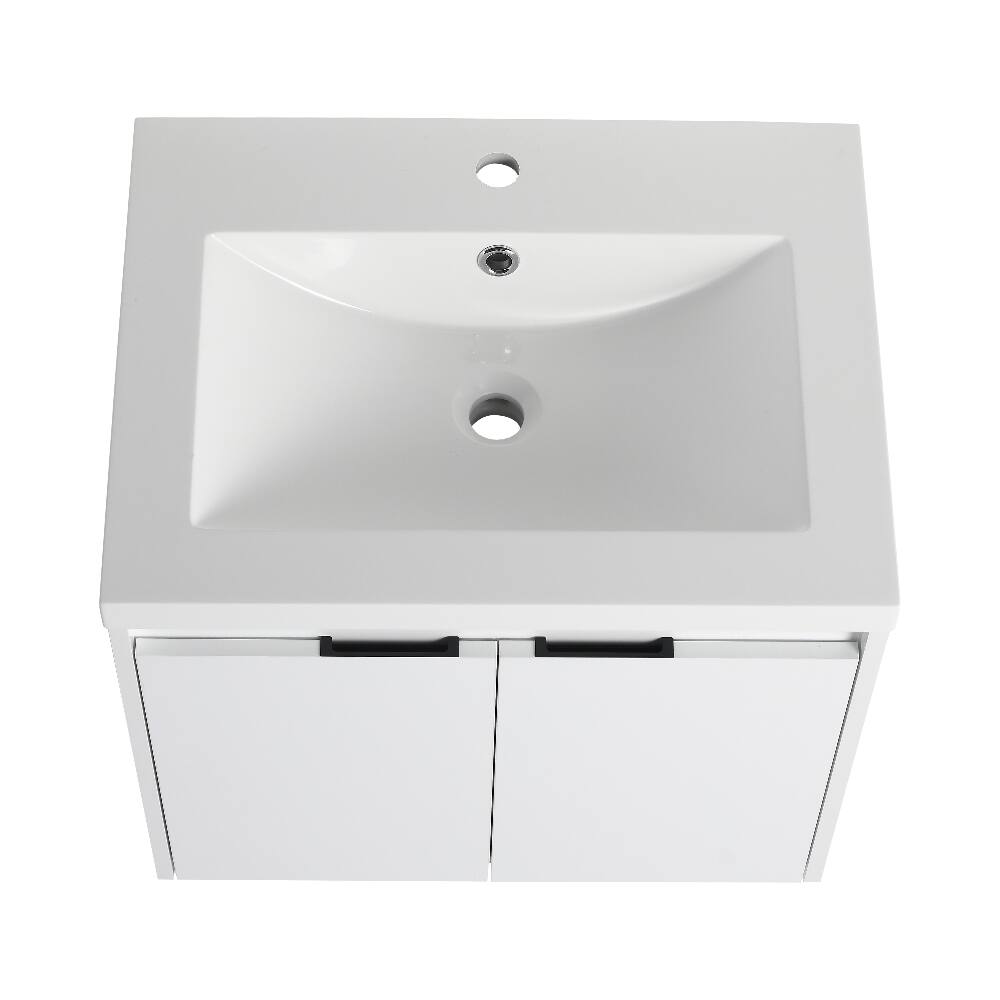 Alt View 9. Loheer - Loheer 36 inch bathroom vanity with sink, floating bathroom vanity with side cabinet, glossy white plywood - Glossy White.
