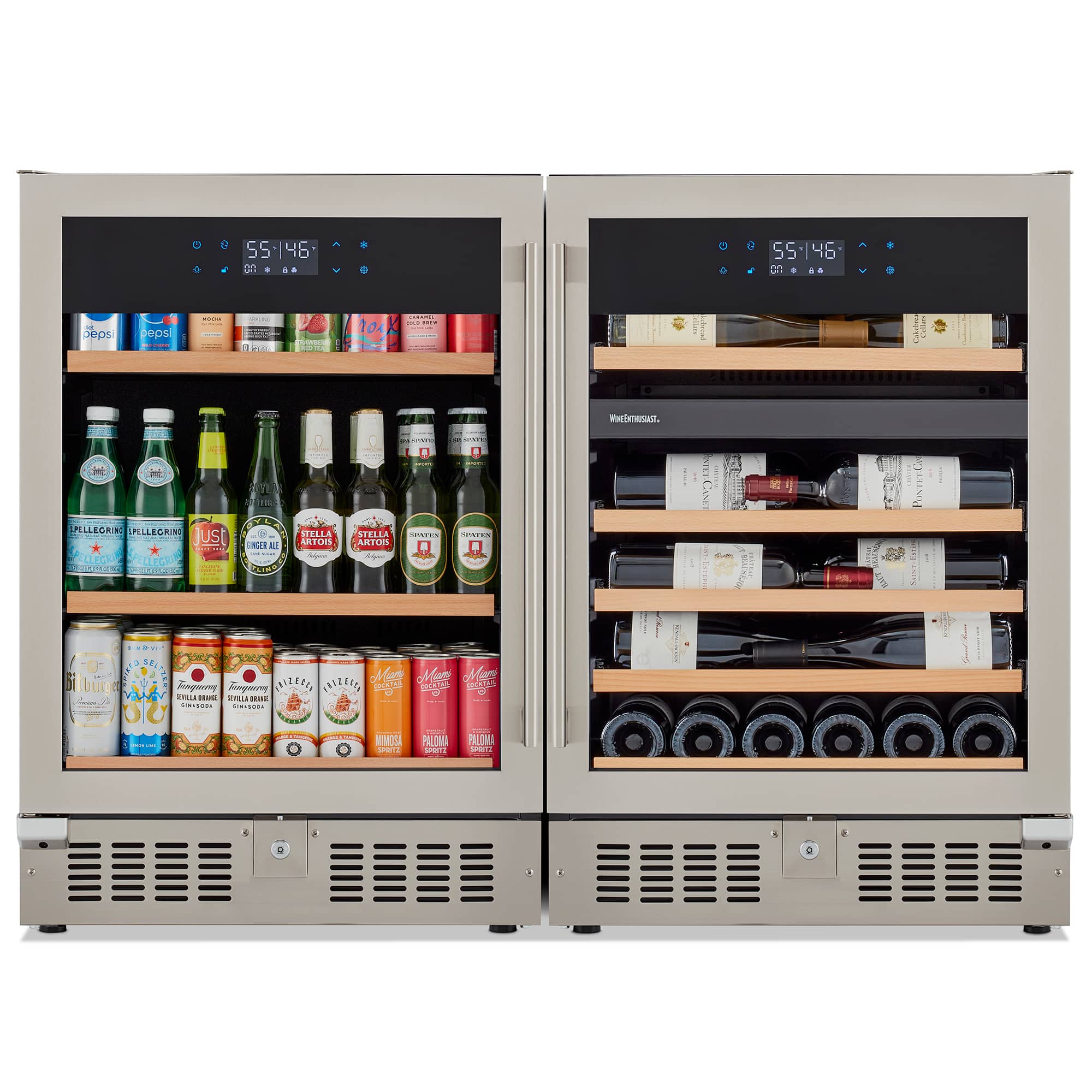 Front. Wine Enthusiast - SommSeries2 Beverage Station 46 bottle Dual Zone and 178 Can Beverage Center - Stainless Steel.
