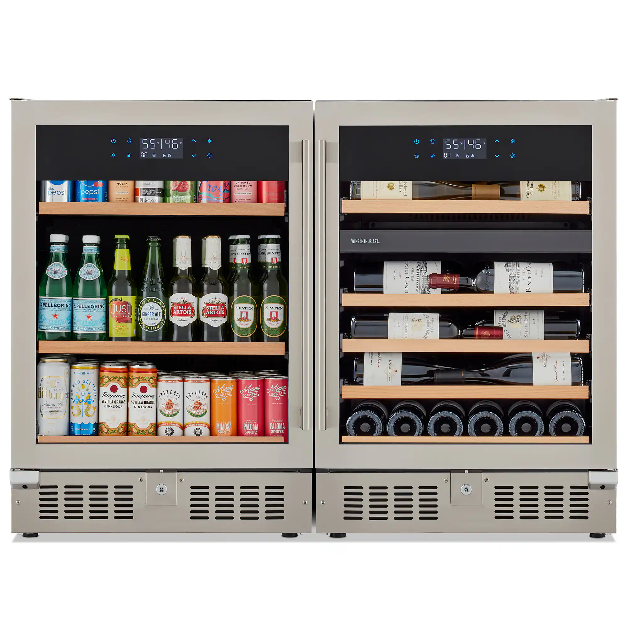 Front. Wine Enthusiast - SommSeries2 Beverage Station 46 bottle Dual Zone and 178 Can Beverage Center - Stainless Steel.