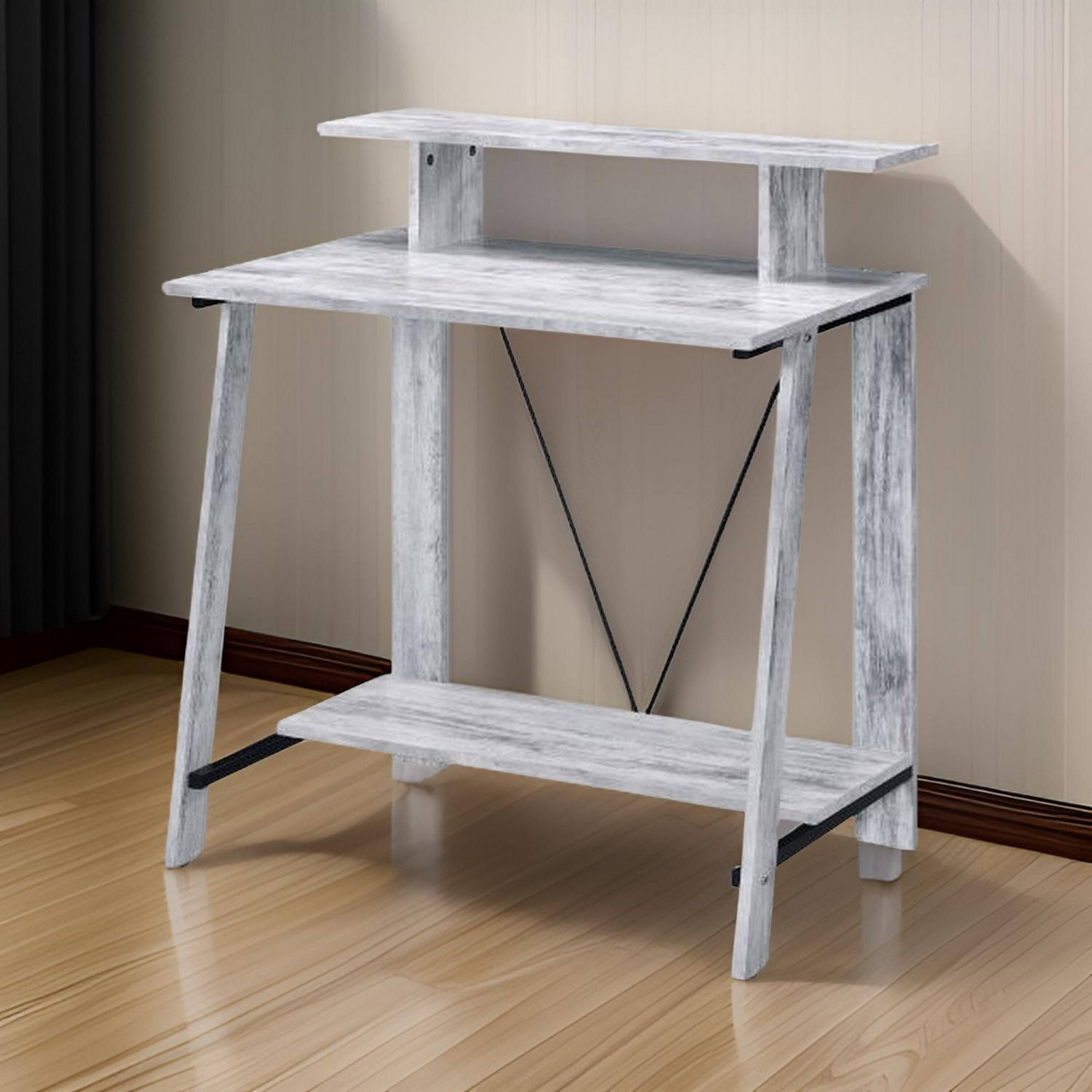 Alt View 2. Manhattan Lane - Writing Desk with V Shaped Frame, Antique White and Black - White, Black.