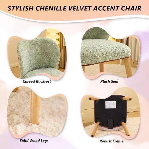 STYLISH CHENILLE VELVET ACCENT CHAIR

- Curved Backrest
- Plush Seat
- Solid Wood Legs
- Robust Frame