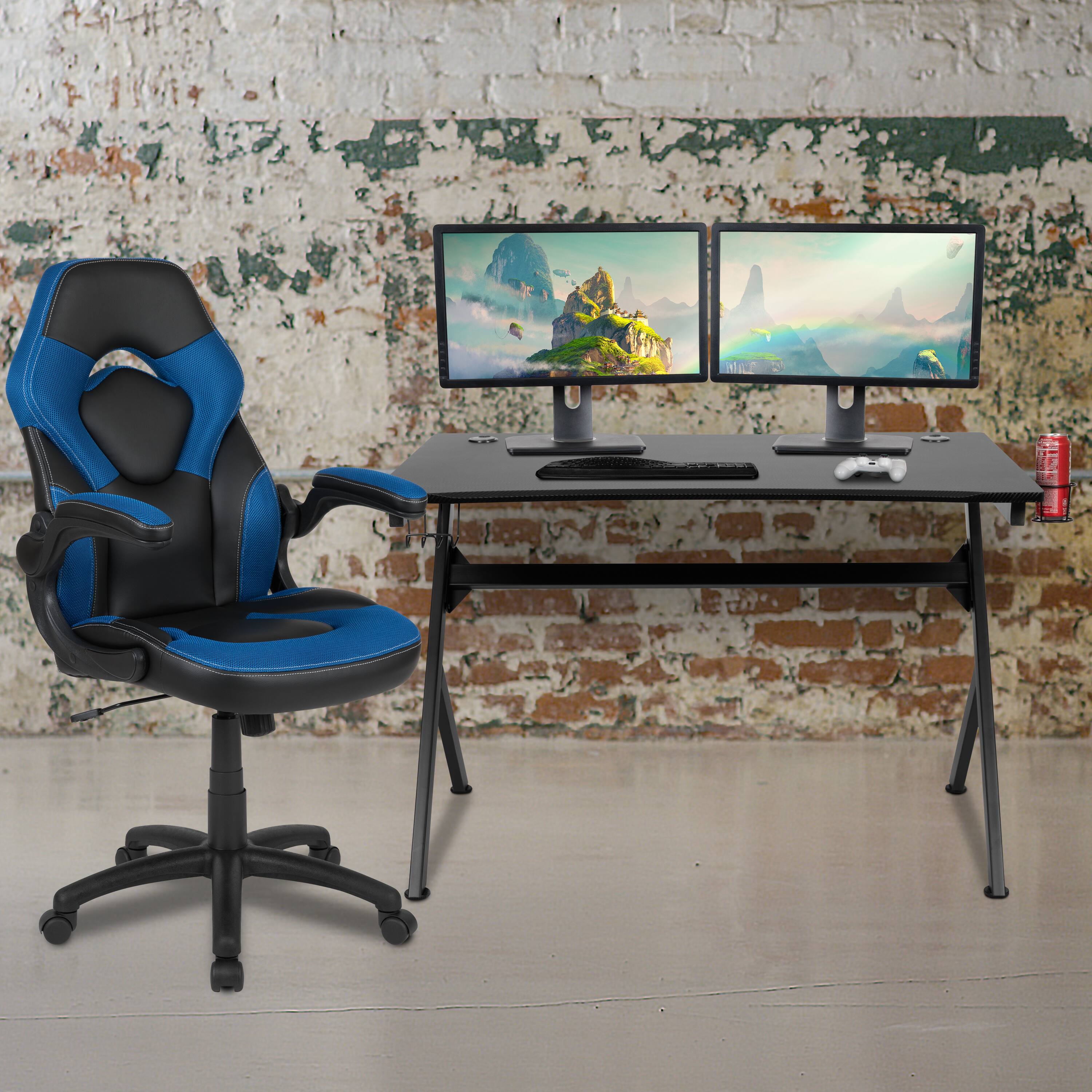 Alt View 1. Emma + Oliver - Gaming Desk Bundle - Cup/Headphone Holders, Wire Management - Blue.