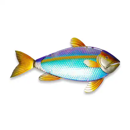 Front. G128 - 32 in Fish Metal Wall Art Decor for Coastal Indoor and Outdoor Wall Hanging - Multi-colors.