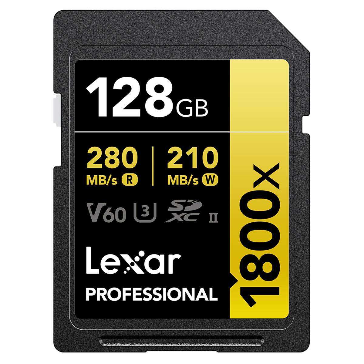 128 GB 280 MB/s R 210 MB/s W 1800x V60 3 Sp XC II PROFESSIONAL Lexar