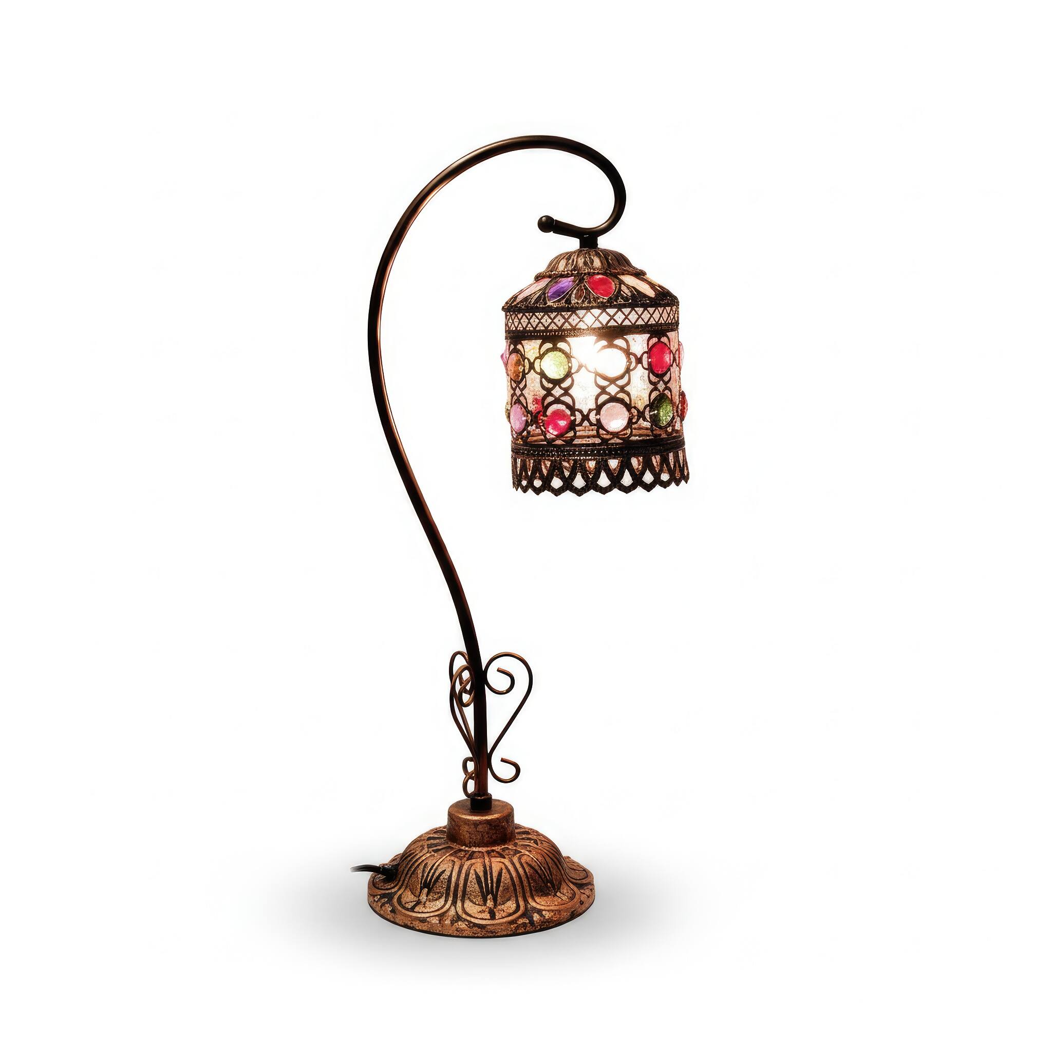 Angle. FC Design - 21"H Bronze Ornate Vase w/ Jewel-Toned Glass Filigree Shade Table Lamp.