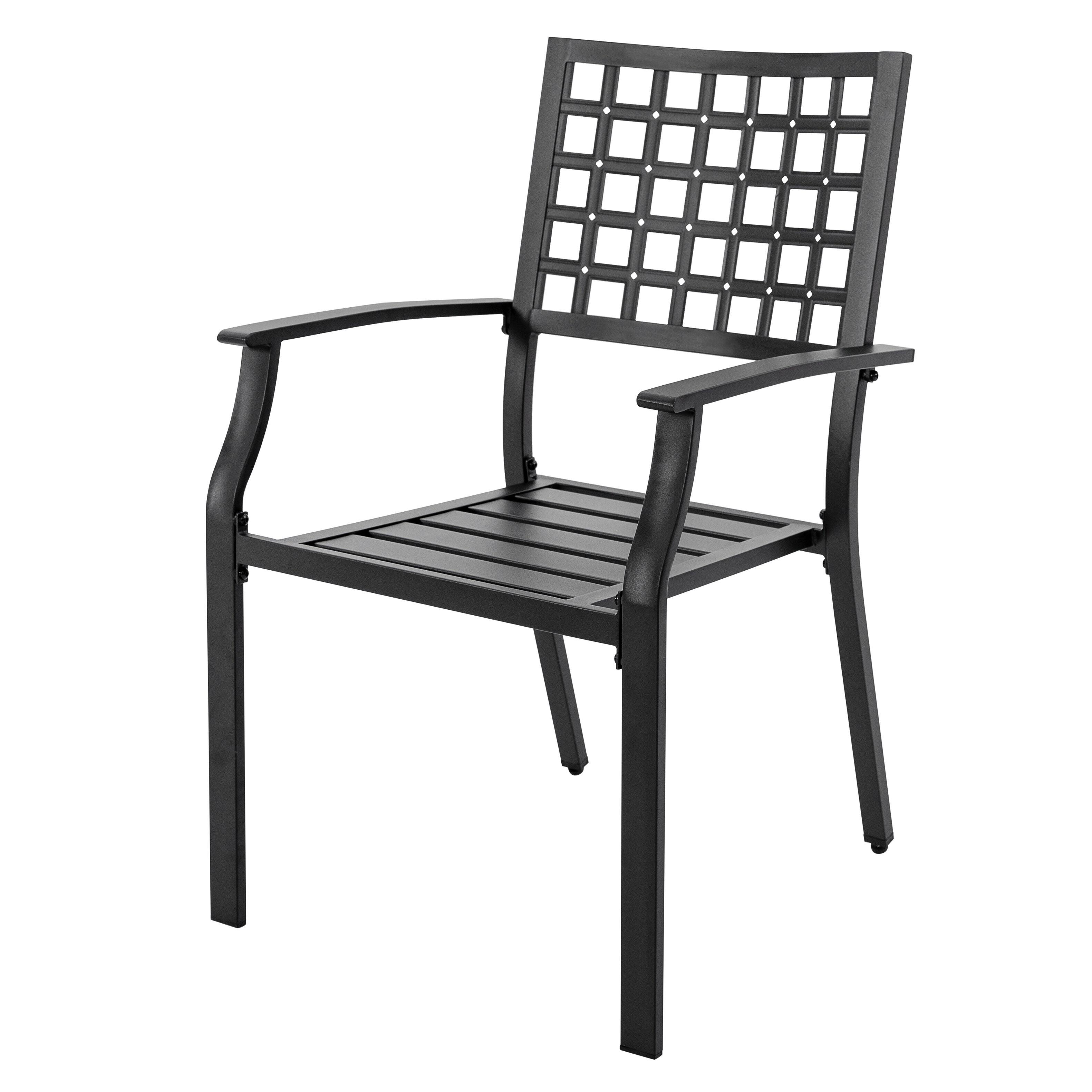 Alt View 6. Nuu Garden - Outdoor 4-Piece Dining Chair Set, Stackable Design, All-weather Iron Frame with Powder-coated Finish - black.