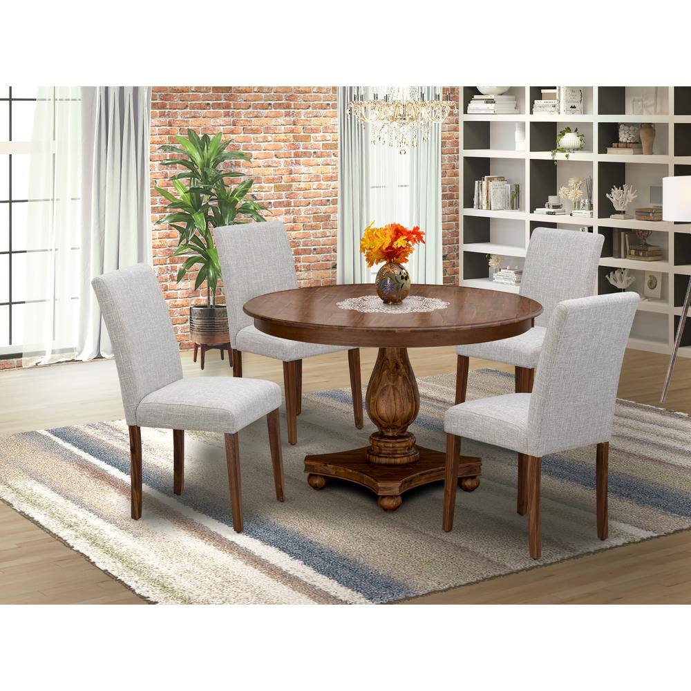 Angle. East West Furniture - East West Furniture 5-Piece Dinette Set - Pedestal Dinner Table and 4 Doeskin Color Parson Wooden Chairs with High Back - Multi-Color.