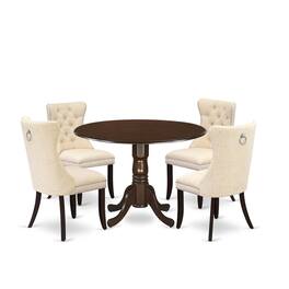 East West Furniture - 5 Piece Kitchen Table Set Contains a Round Dining Table with Dropleaf - Red