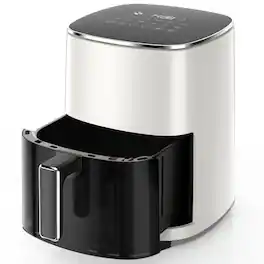 Sweetcrispy - 6 Quart Compact Air Fryer, 12-in-1 Square Airfryer with View Window and Touchscreen, Air Fry, Roast, Bake, Dehydrate - Beige