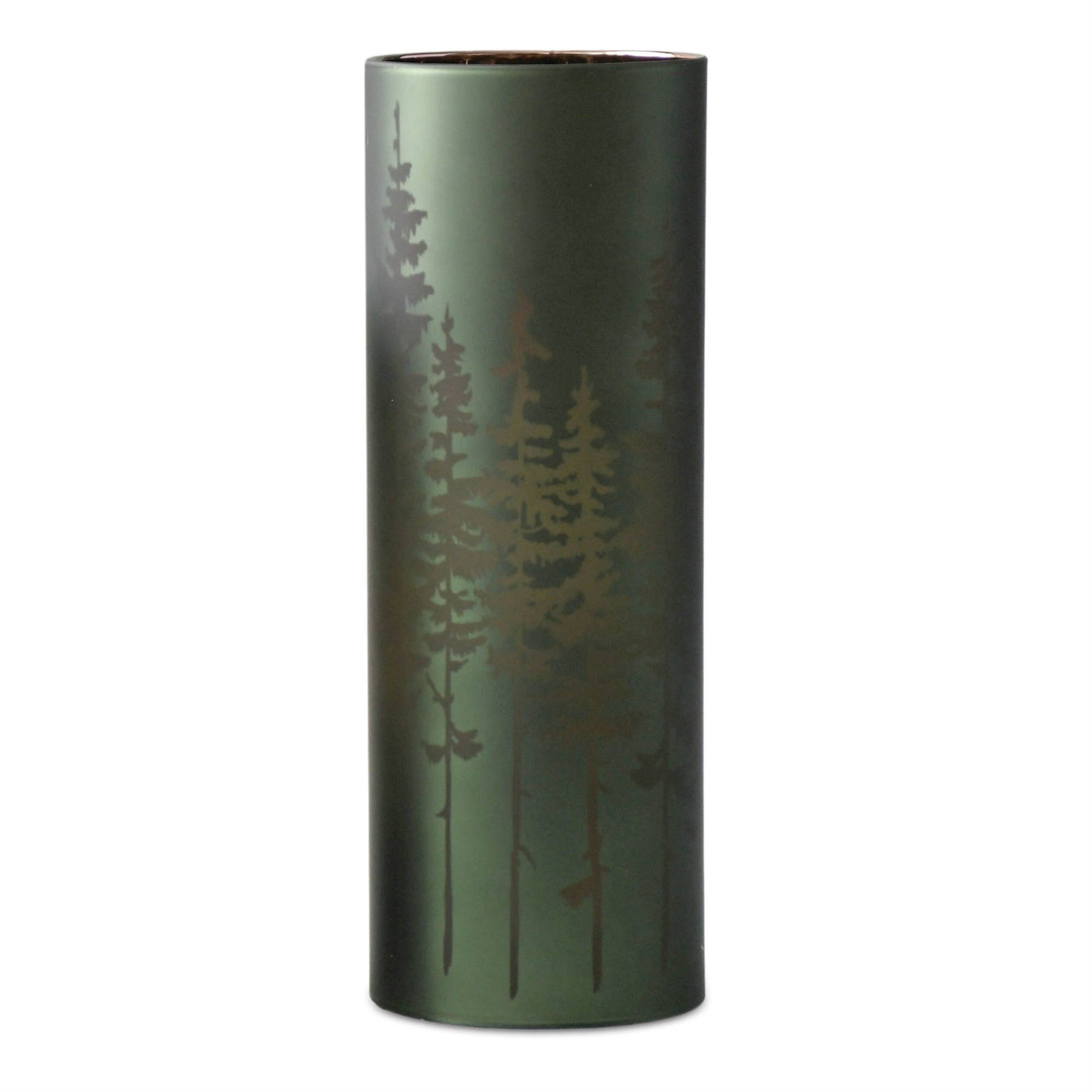 Alt View 2. BreeBe - Frosted Pine Trees Glass Candle Holder (Set of 2) - Green.