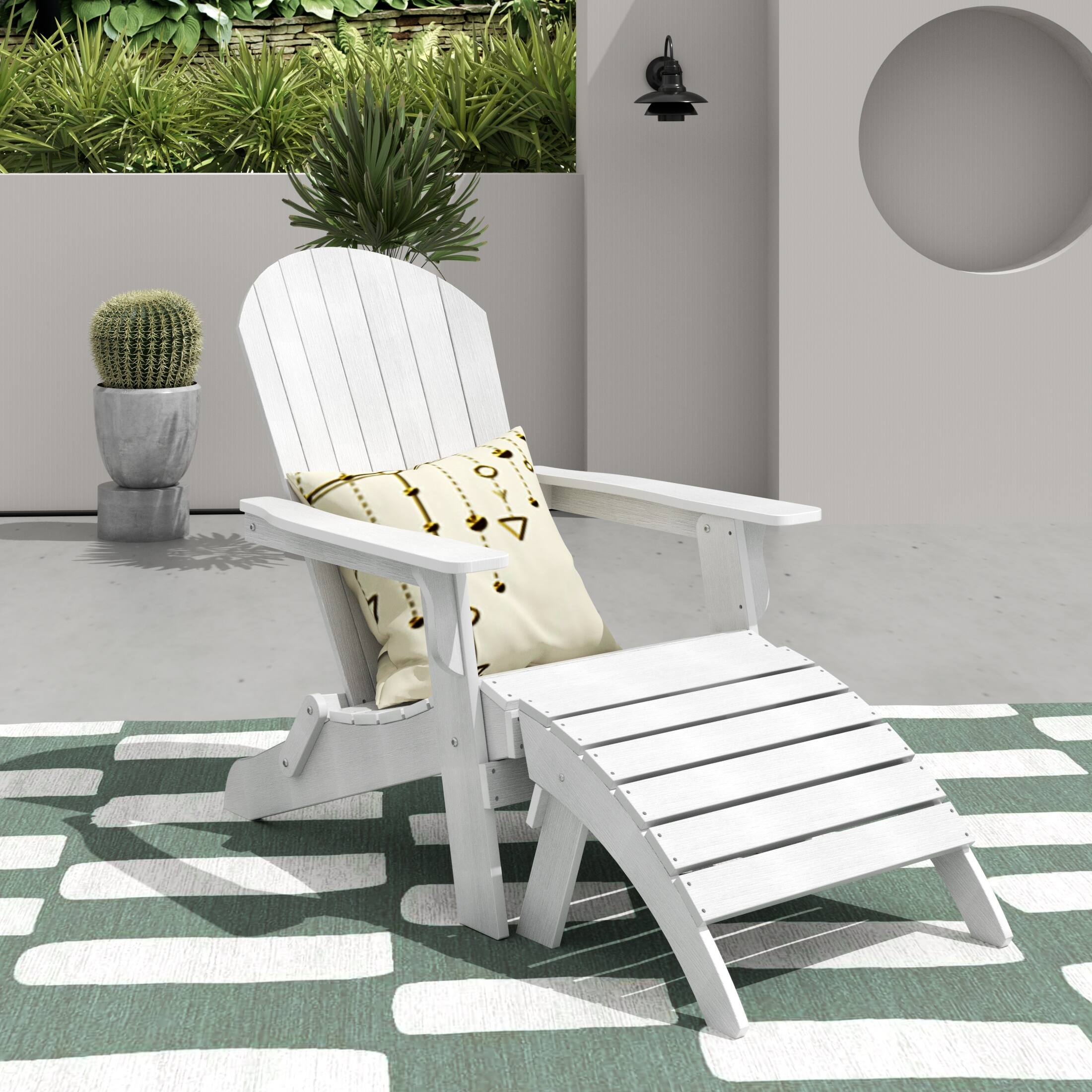 Angle. WestinTrends - WestinTrends Tuscany 2-Piece HIPS Outdoor Folding Adirondack Seashell Chair With Folding Ottoman - White.