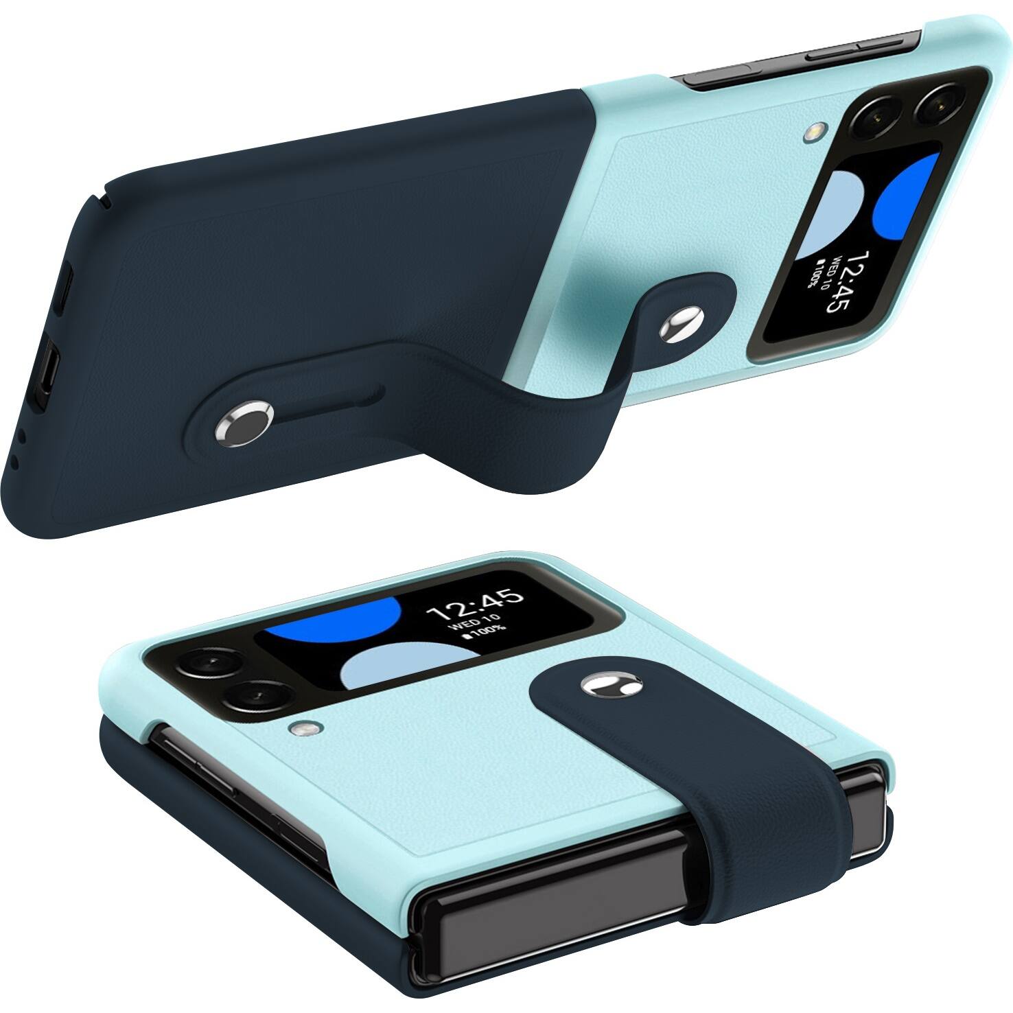 Alt View 11. SaharaCase - FingerGrip Series Case with Strap for Samsung Galaxy Z Flip4 - Blue/Ice Blue.