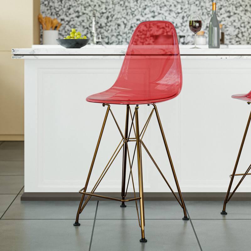 LeisureMod Cresco Modern Acrylic Barstool, Clear Swivel Counter Height ...
