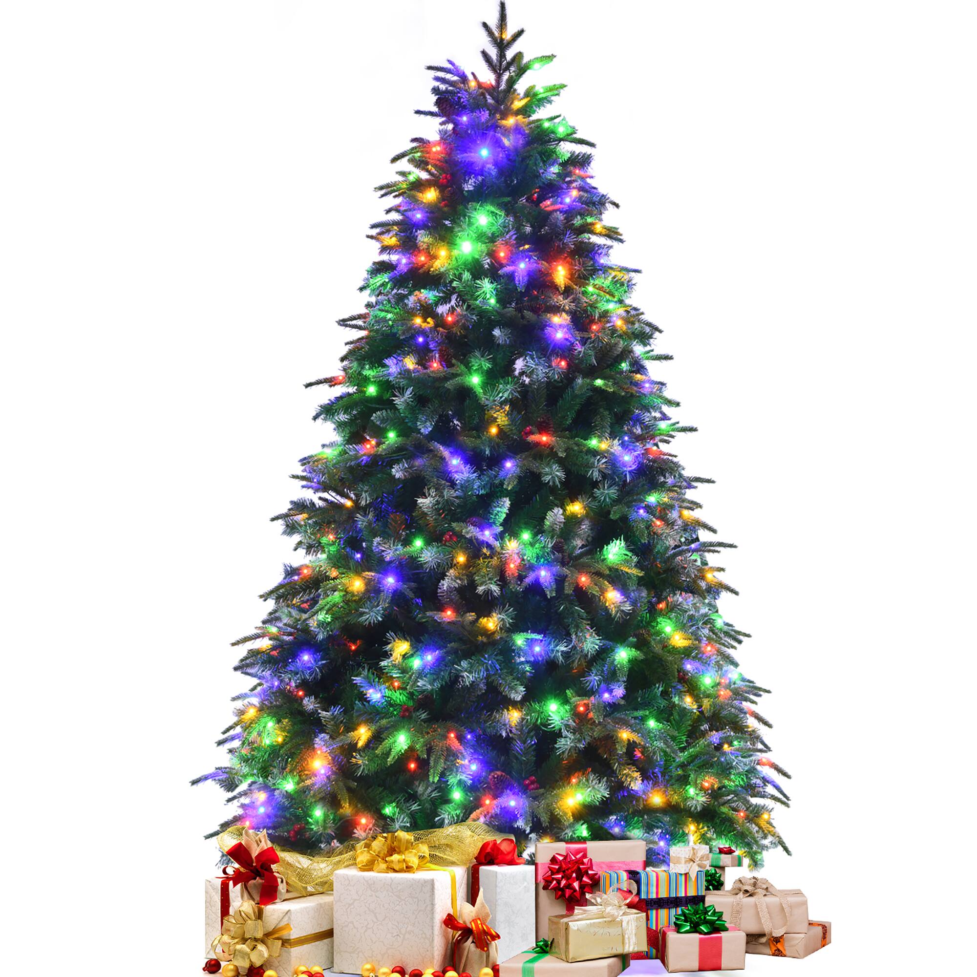 Alt View 20. Costway - 6ft Pre-Lit Snowy Christmas Hinged Tree 11 Flash Modes w/ 350 Multi-Color Lights - Green/White.