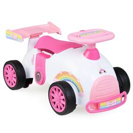 Costway - Kids Ride On Push Car with Music Under-Seat Storage Universal Wheels for Boys Girls - Pink & White