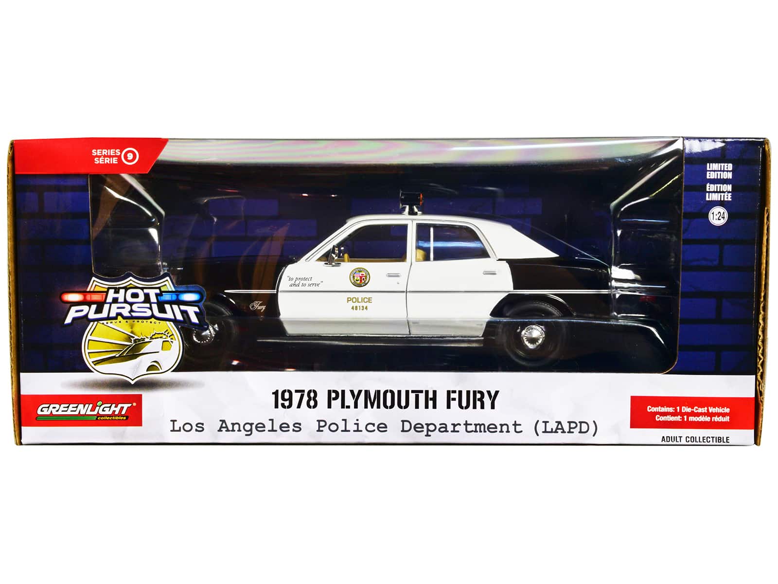 "1978 Plymouth Fury Black and White ""LAPD"" ""Hot Pursuit"" Series 9 1/24 Diecast Model Car by Greenlight" price history on PriceWatchPro