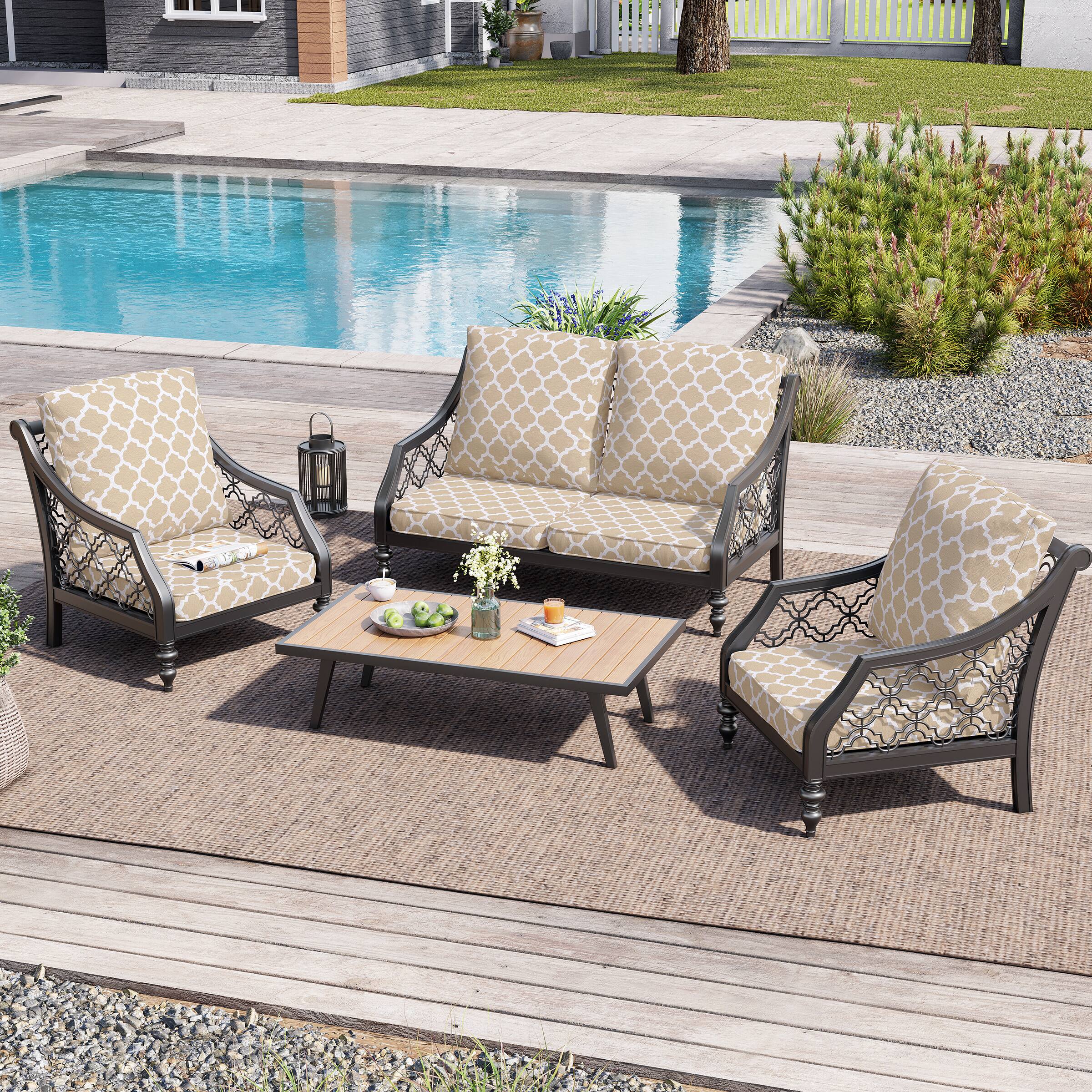 Alt View 4. Crestlive Products - Crestlive Products 24x24 Inch Water-Repellent Deep Seat Outdoor Cushions, Fade-Resistant Replacement for Patio Furniture - Toffee trellis.