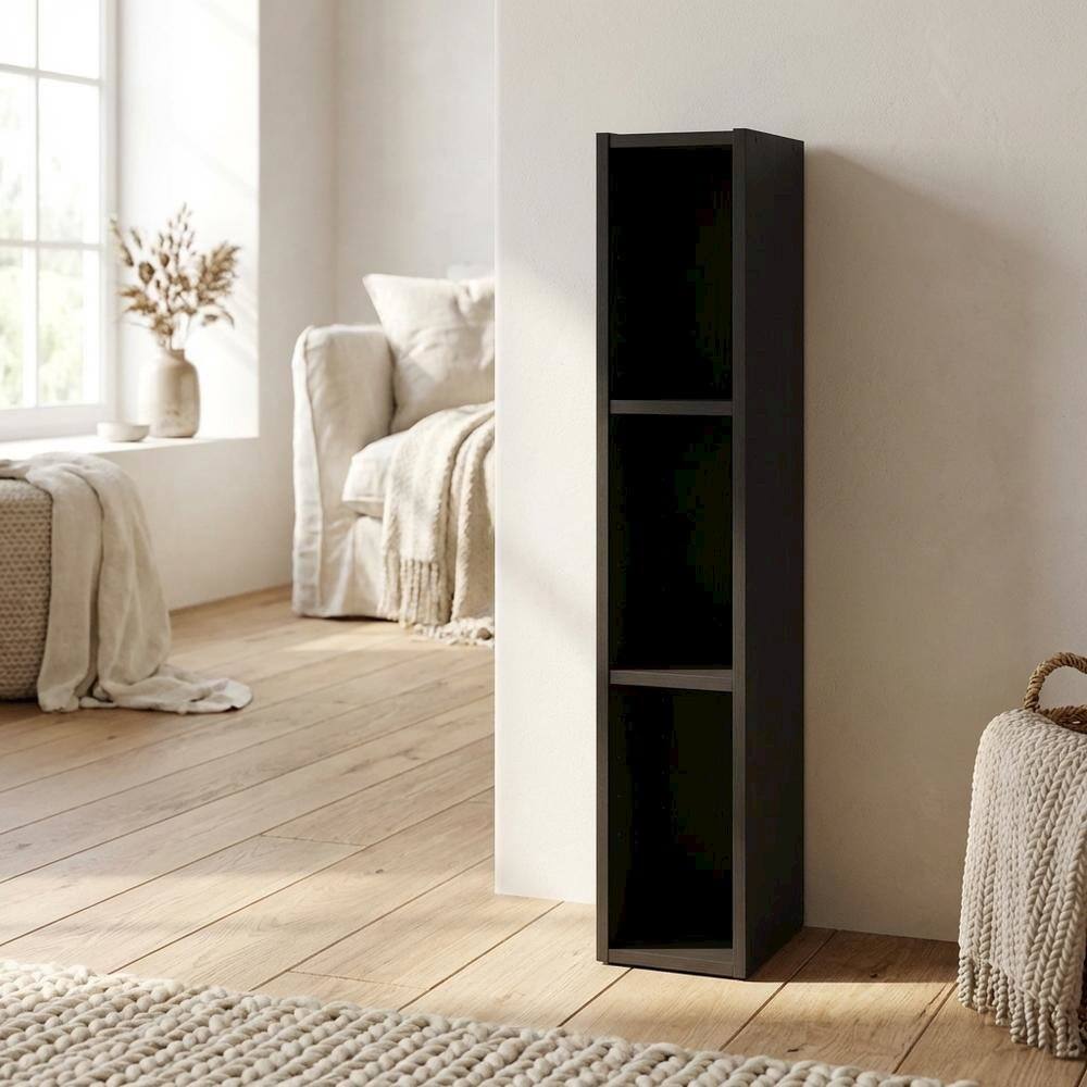 Left. FurniFact - Black wood bookcase with sleek design and sturdy construction - Blackwood.