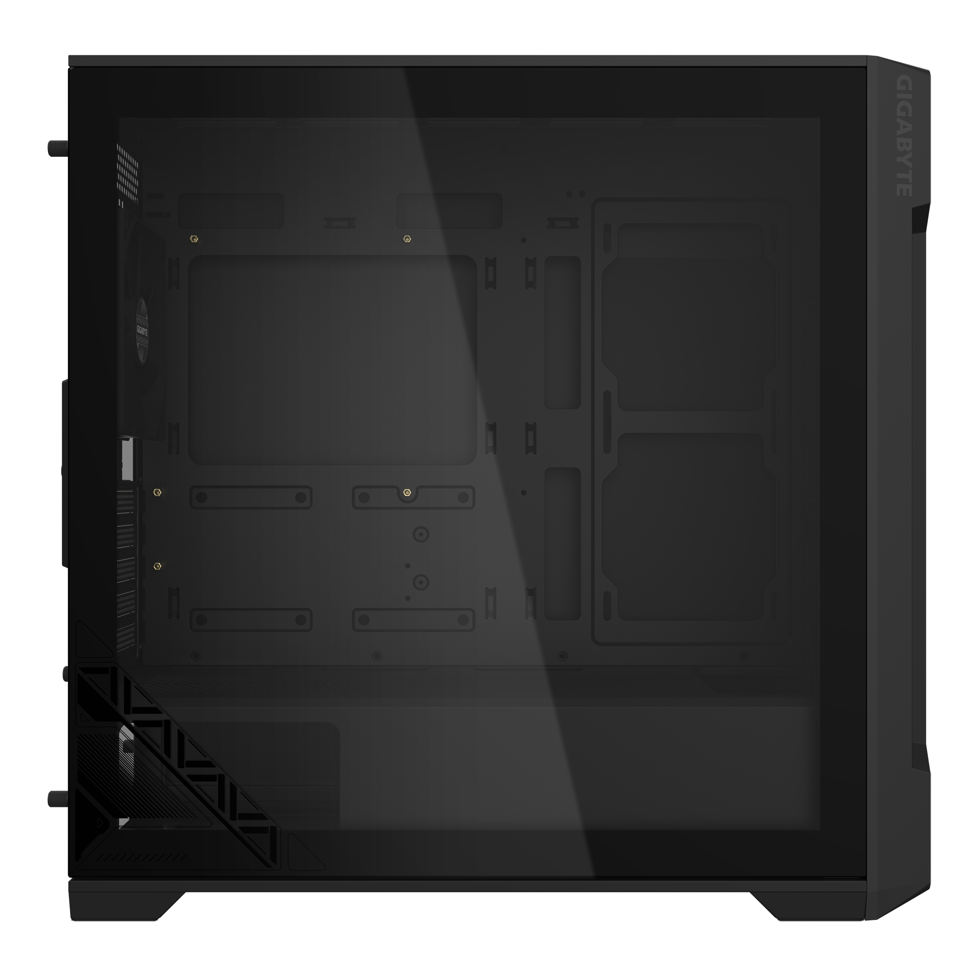 Alt View 2. GIGABYTE - C102 GLASS - mATX Mid Tower PC Gaming Case, Tempered Glass, PSU Shroud, 2x 120mm Fans (GB-C102G) - Black.