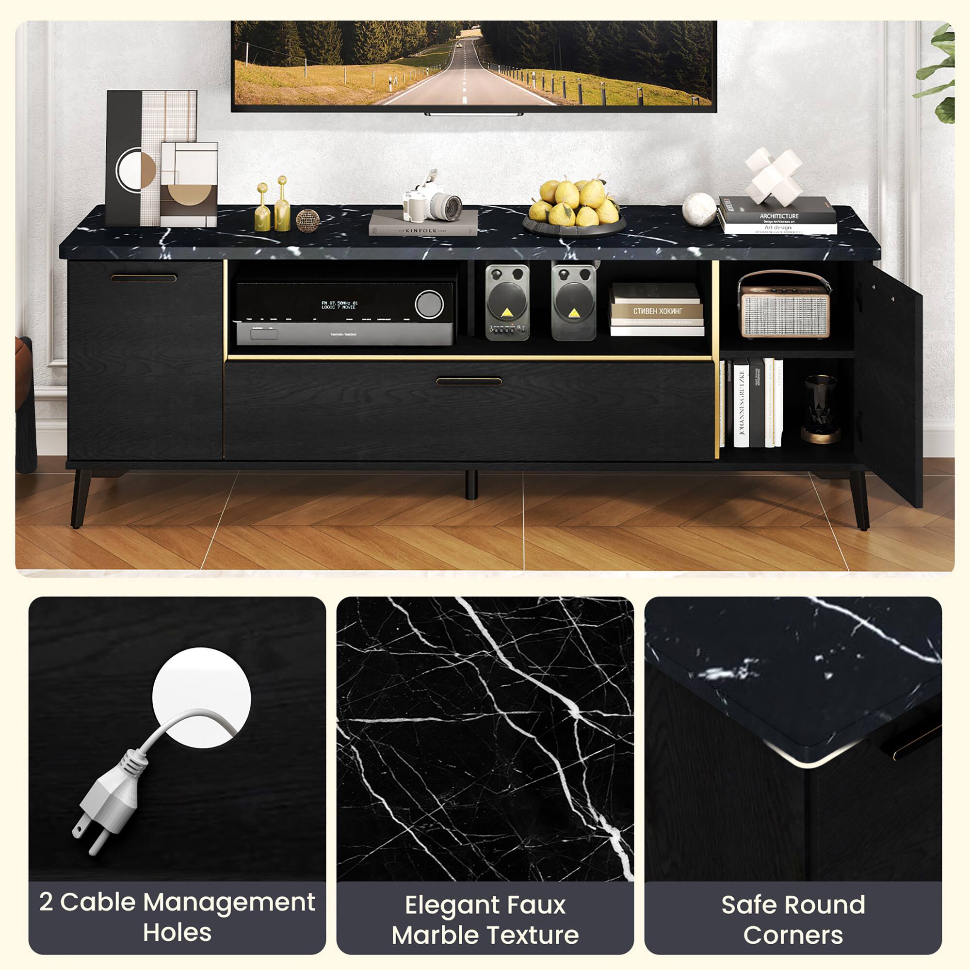 2 Cable Management Holes, Elegant Faux Marble Texture, Safe Round Corners