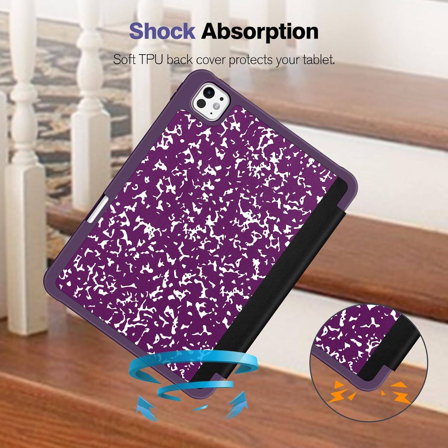 Shock Absorption  
Soft TPU back cover protects your tablet.
