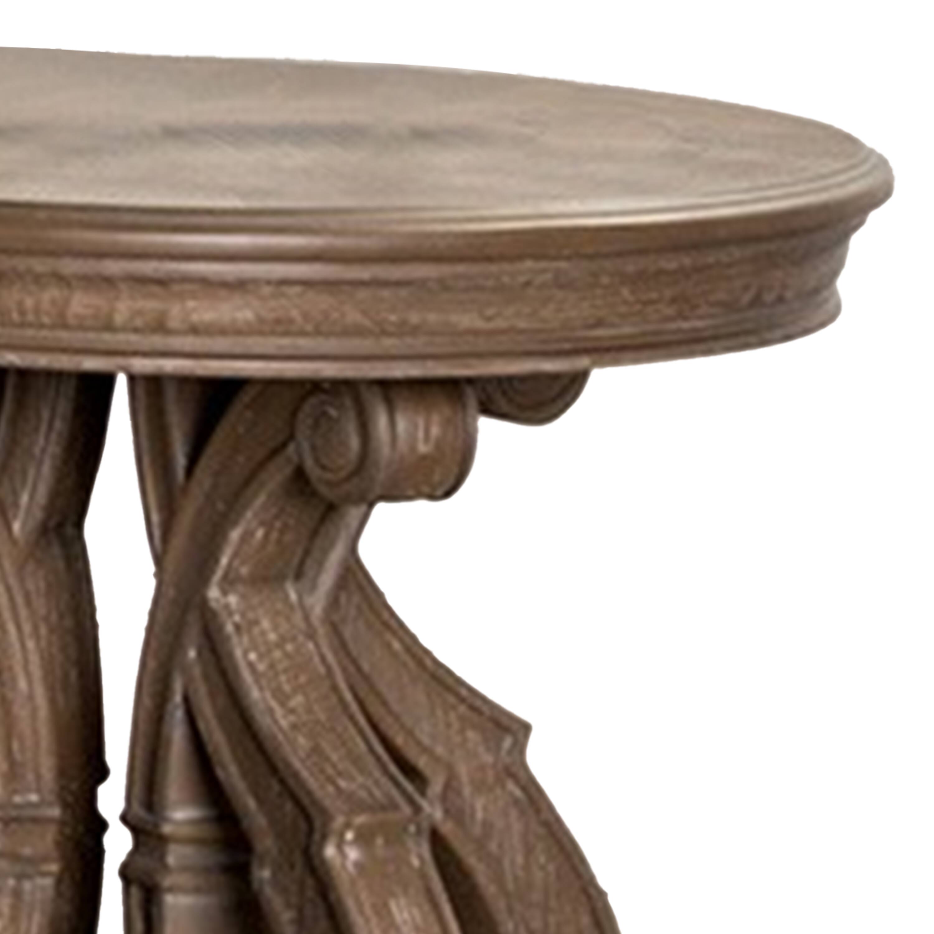 Alt View 1. Manhattan Lane - Gia Side End Table, 27 Inch Round Top, Carved Details, Brown Solid Wood - Brown.