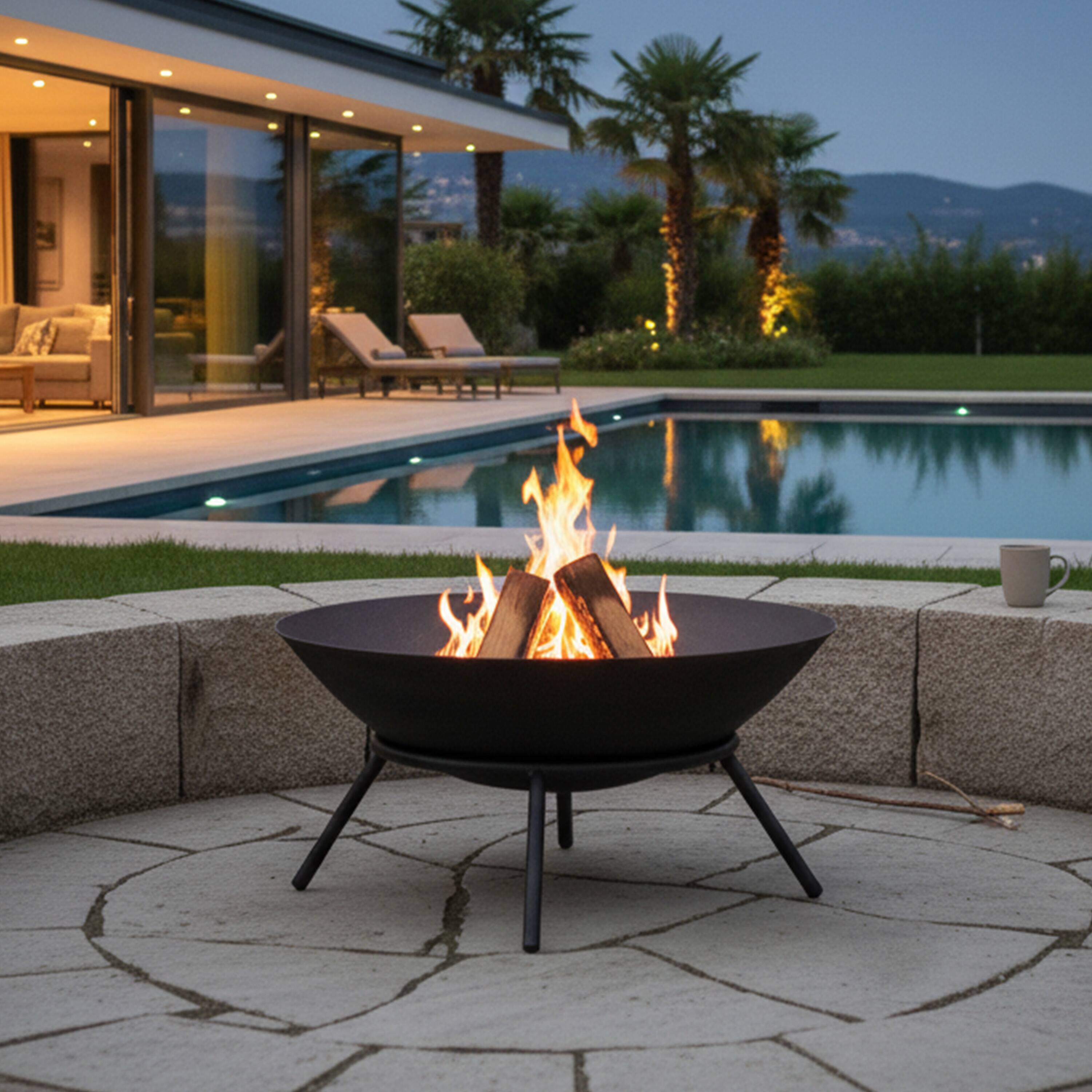 Alt View 7. Sunnydaze - 22 in Raised Cast Iron Fire Pit Bowl with Stand - Dark Grey.